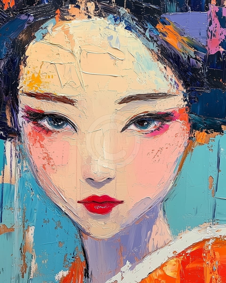 Tablou Portret femeie asiatica cu fond turcoaz