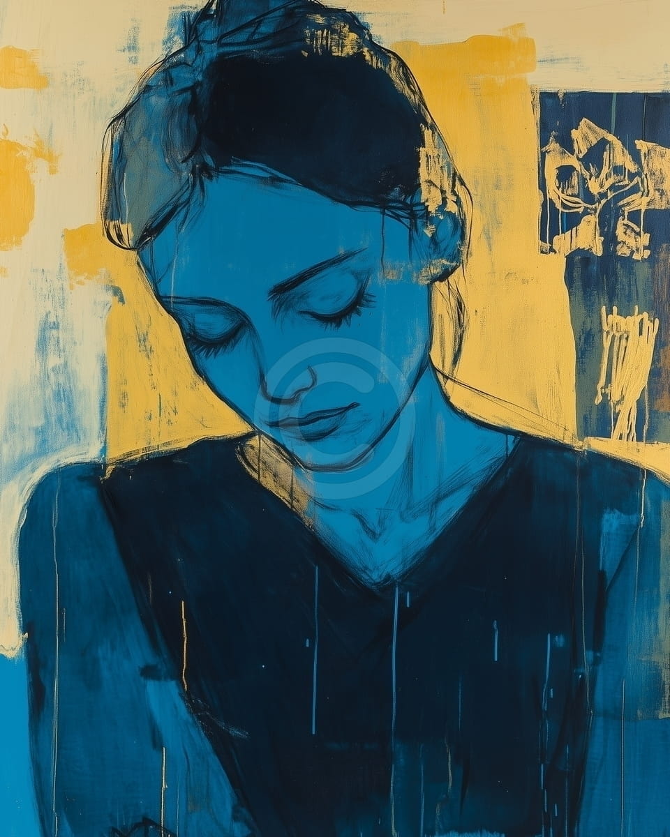 Tablou Femeie in albastru si galben