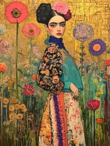 Frida Kahlo in mijlocul florilor