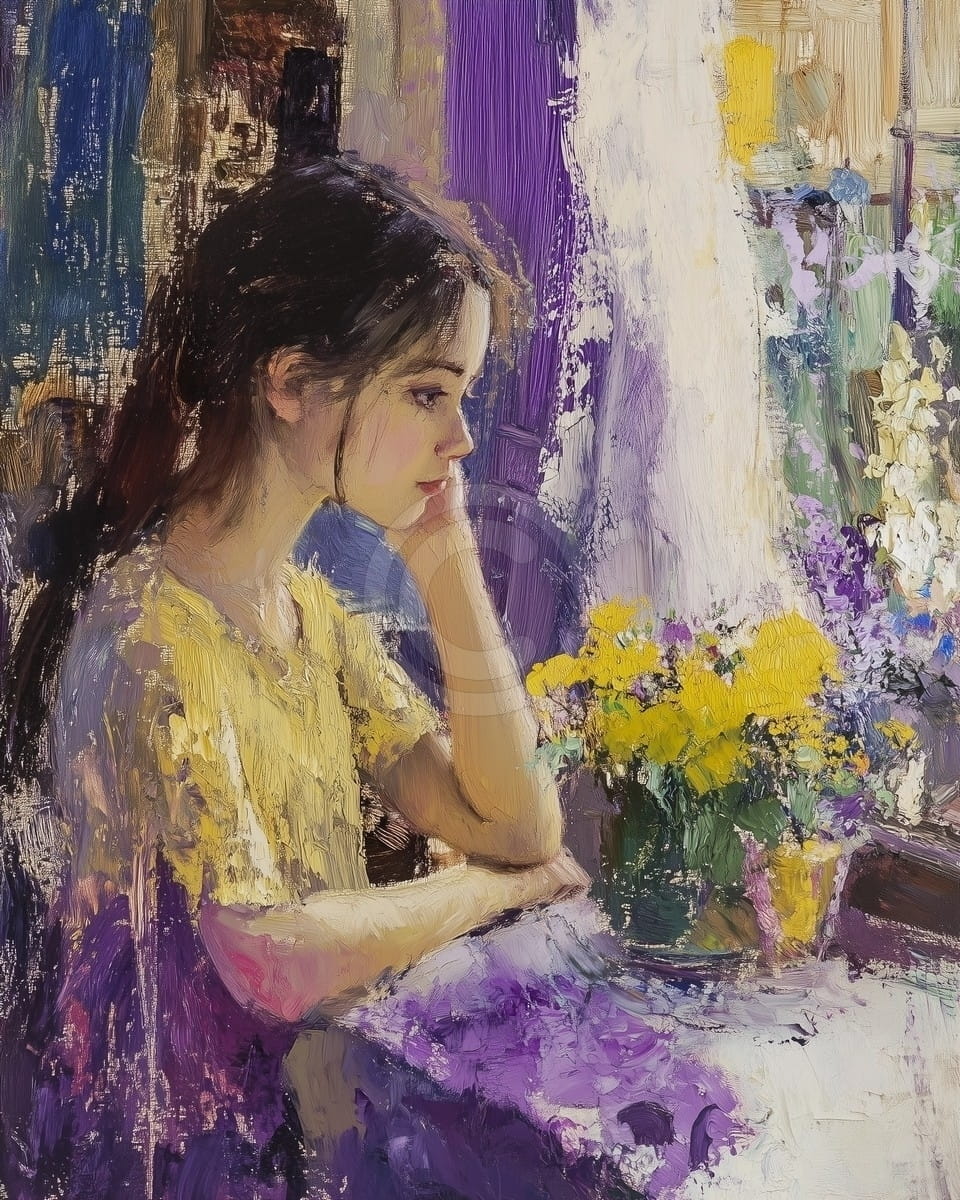 Tablou Fata la fereastra cu flori