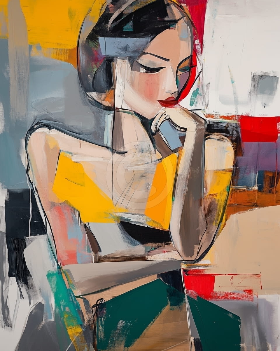 Tablou Femeie cu bluza galbena