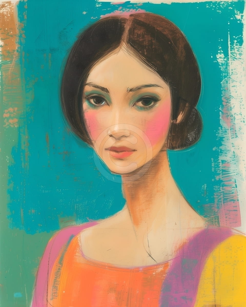 Tablou Portret de femeie pe fundal turcoaz