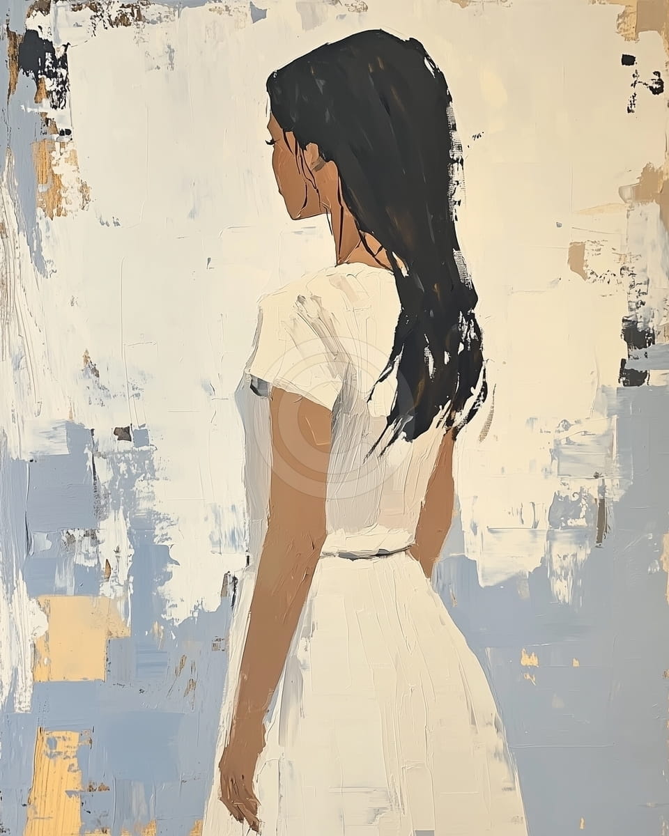 Tablou Femeie in rochie alba