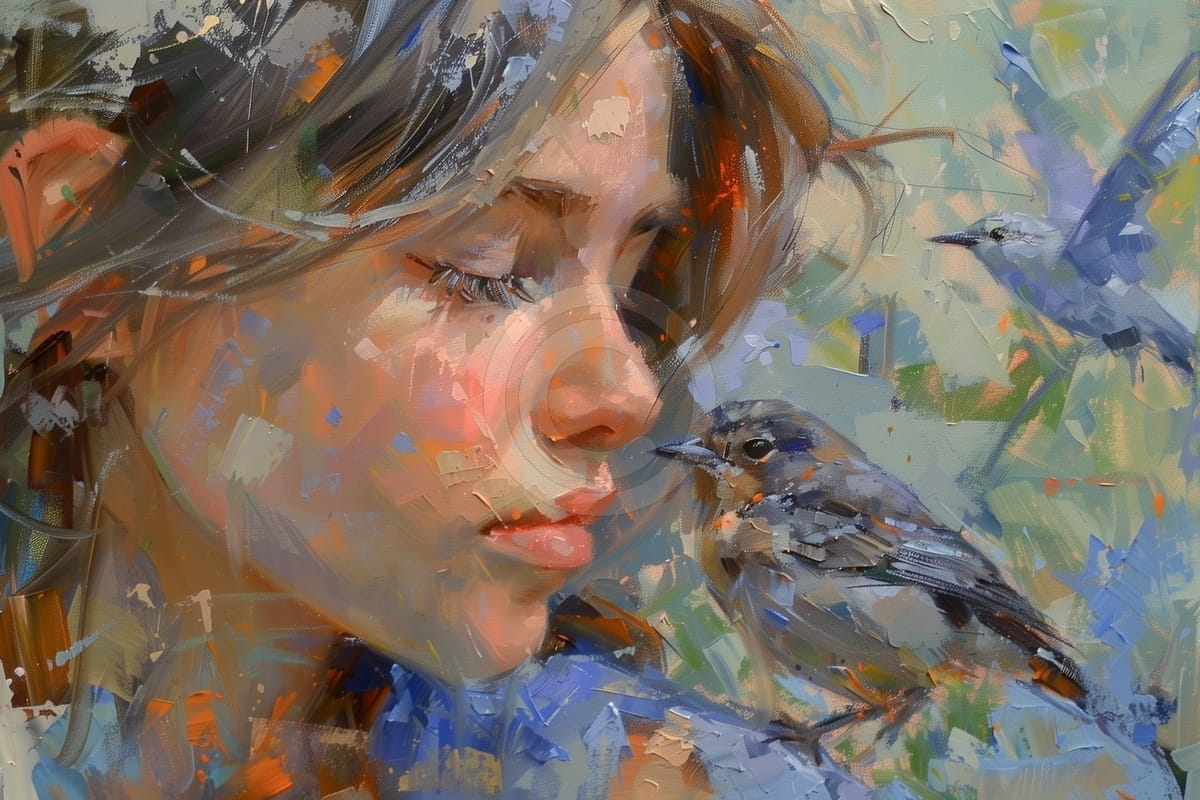 Tablou Fata cu pasari