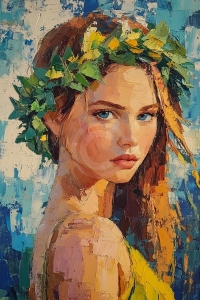 Portret cu coronita de frunze