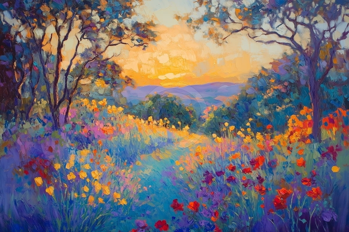 Tablou Apus printre flori salbatice