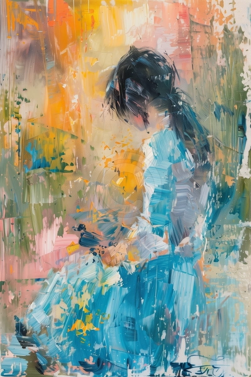 Tablou Fata in rochie albastra