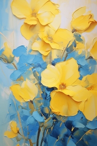 Flori galbene pe fond albastru