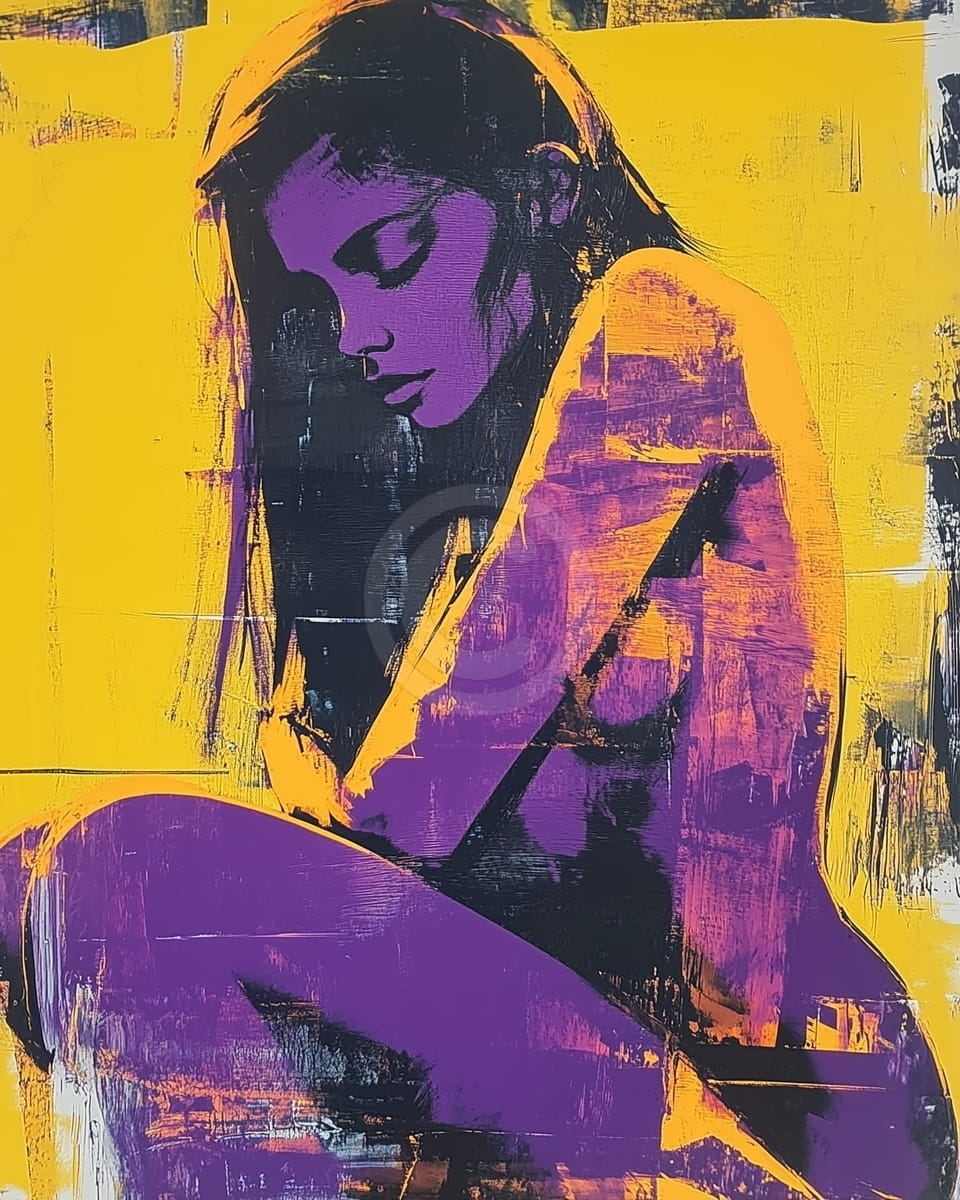 Tablou Silueta in violet pe fond galben