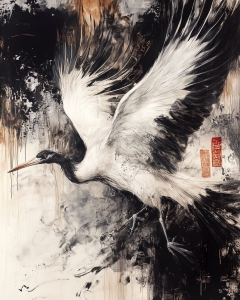 Cocor alb in zbor pe fundal negru