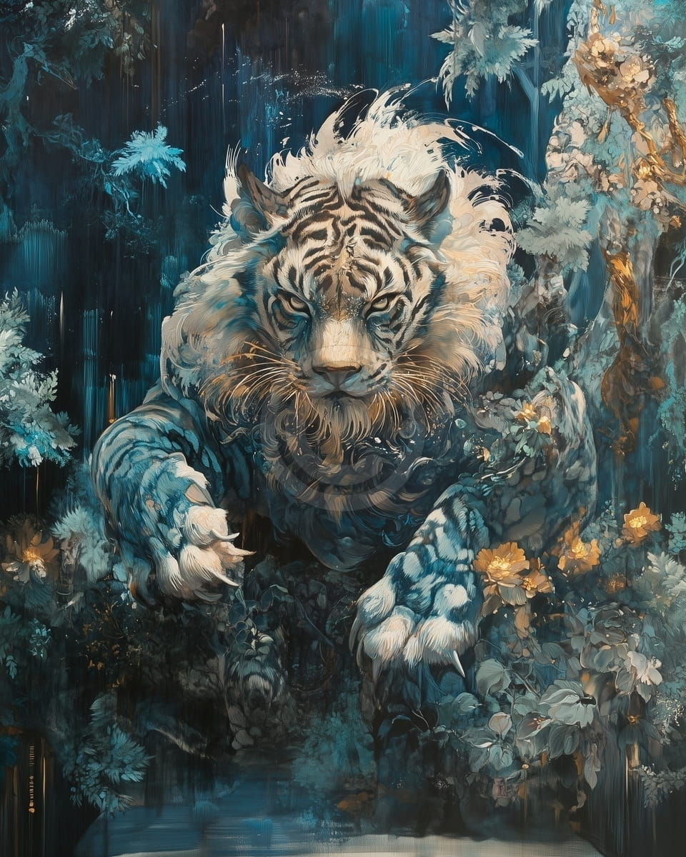 Tablou Tigru alb in jungla albastra