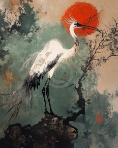 Cocor alb pe stanca cu soare rosu