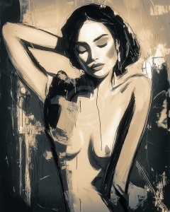 Femeie nud in tonuri sepia si negru