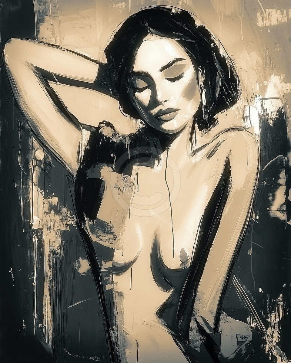 Tablou Femeie nud in tonuri sepia si negru