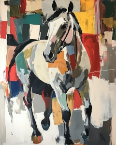 Cal in mers pe fundal abstract colorat