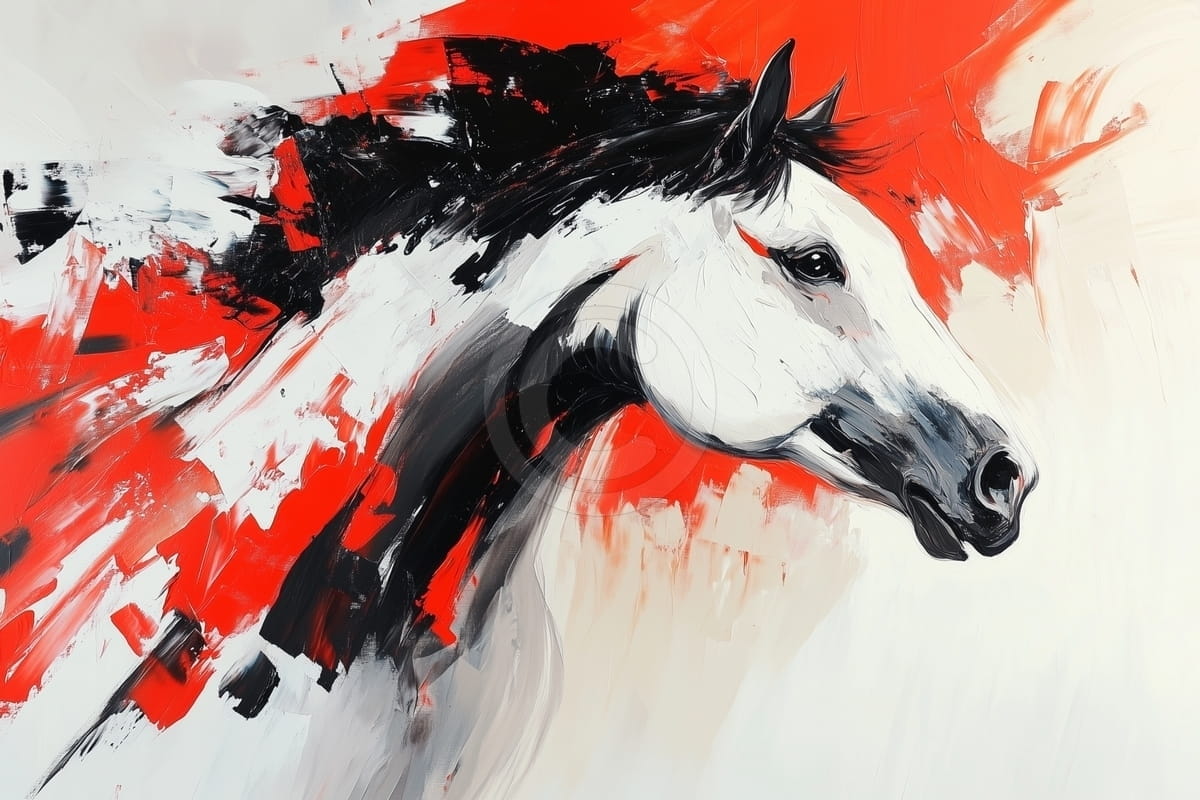 Tablou Cap de cal alb cu fundal rosu intens