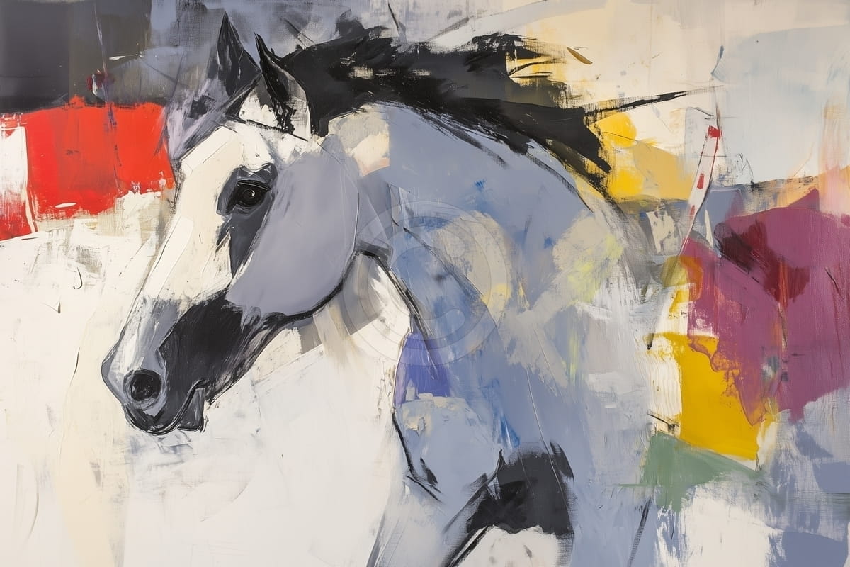 Tablou Cal alb in galop pe fundal abstract