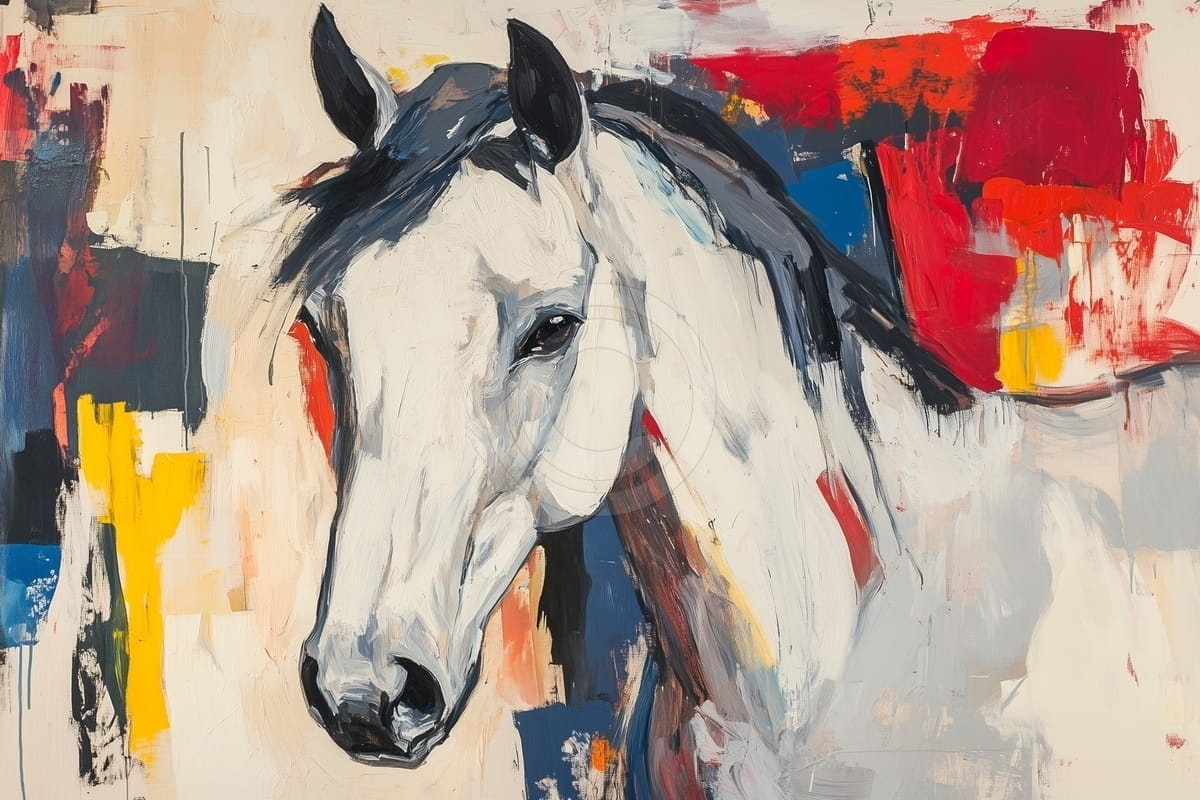 Tablou Portret de cal alb pe fundal abstract