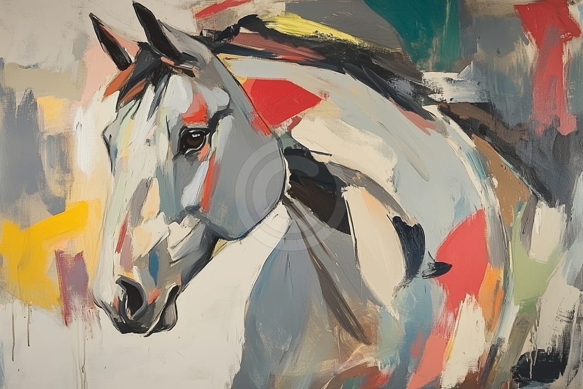 Tablou Cal alb pe fundal abstract colorat