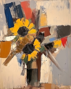 Flori de floarea-soarelui in vaza abstracta