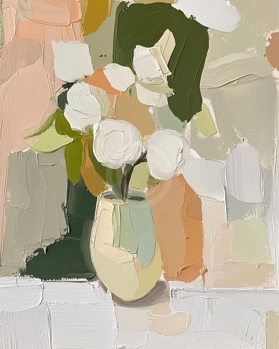 Tablou Trandafiri albi in vaza crem