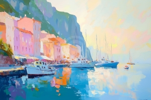 Port colorat la apus