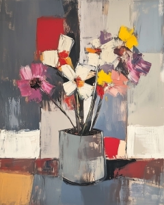 Flori abstracte in vaza gri