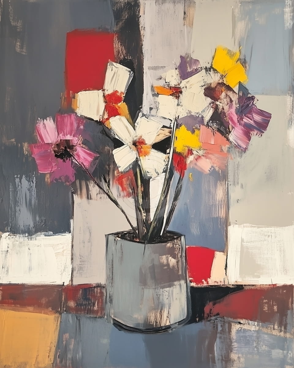 Tablou Flori abstracte in vaza gri