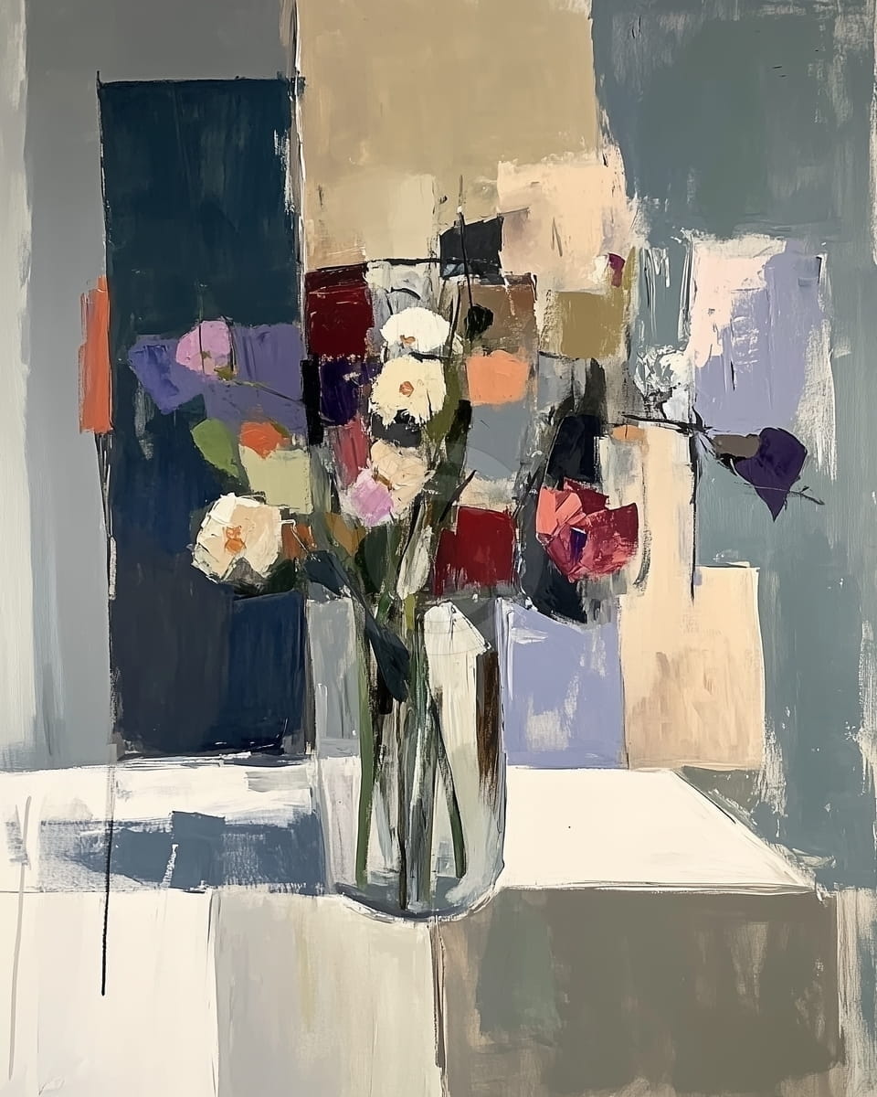 Tablou Flori in vaza pe fundal abstract