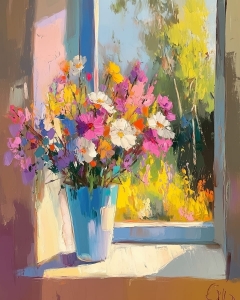 Flori de vara pe pervaz