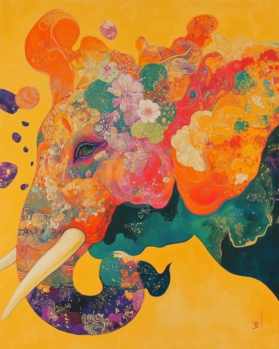 Tablou Vis floral cu elefant