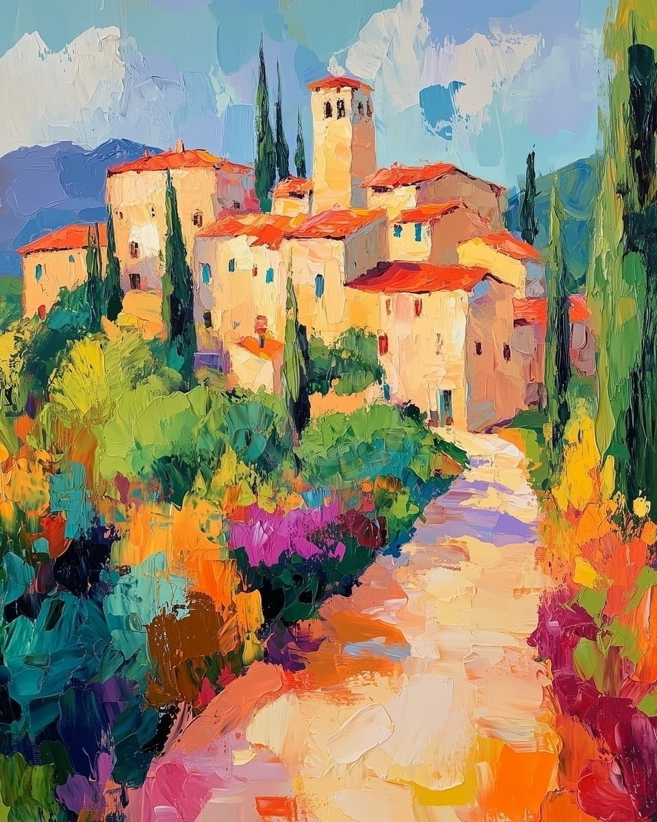 Tablou Drum spre satul de pe colina